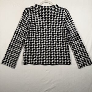 Ann Taylor Petite MP Houndstooth Sweater Black White Knit Long Sleeve Women